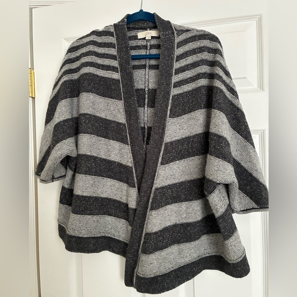 LOFT Dark and Light Gray Striped Poncho/Sweater